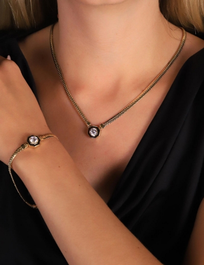 14 Ayar Altın Mineli Baget Set resmi