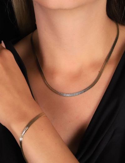 14 Ayar Altın Çift Renk Hasır Set resmi