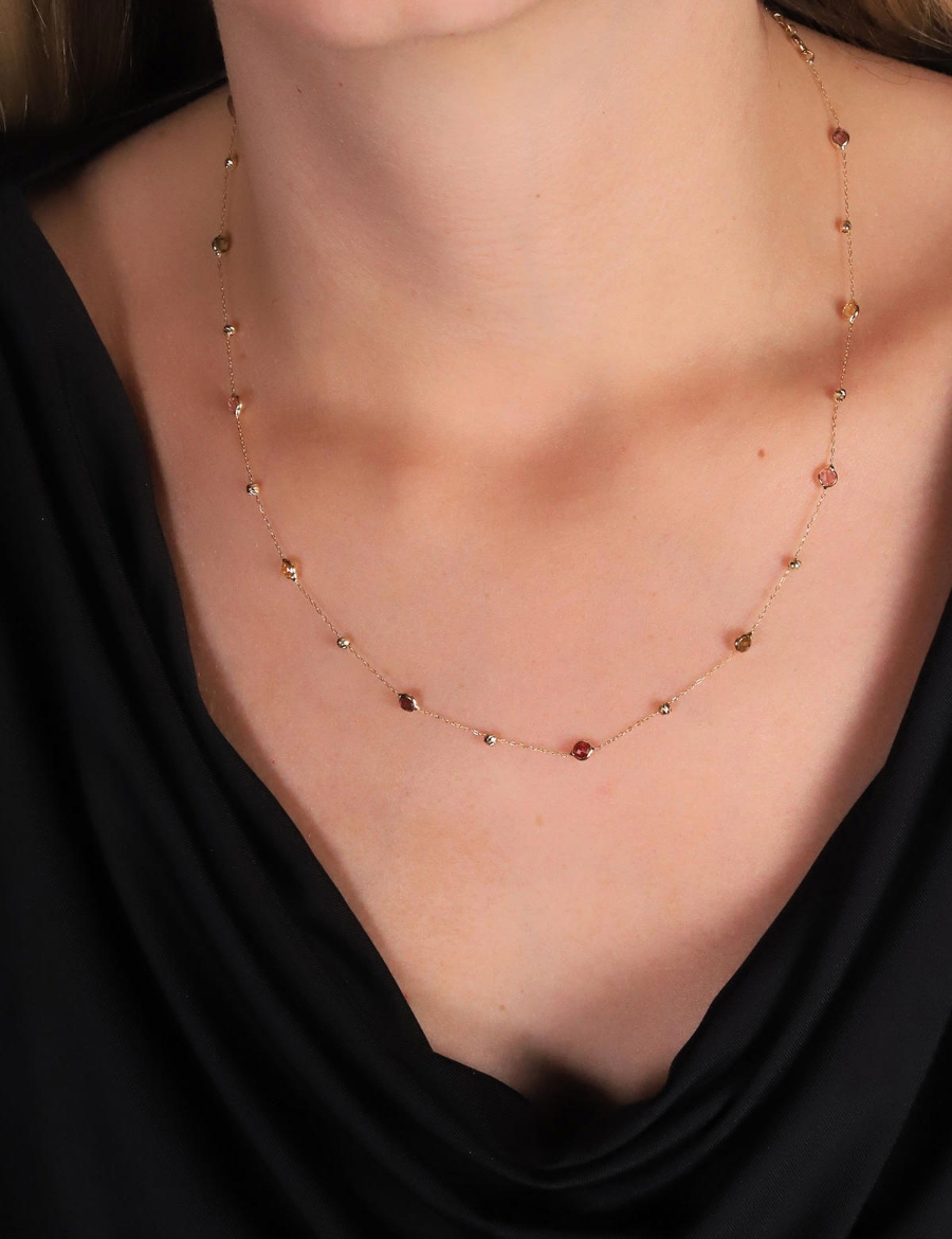 14 Ayar Altın Dorikalı Renkli Kolye resmi