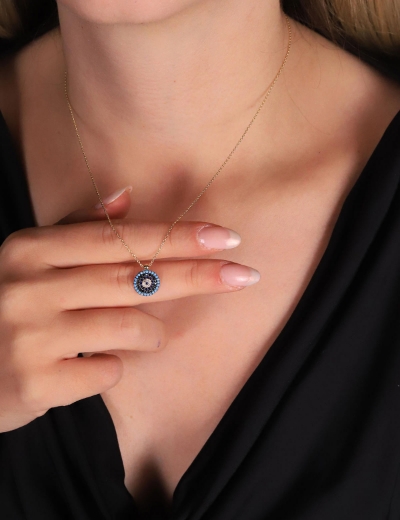 14 Ayar Altın Nazar Minimal Kolye resmi