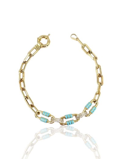 14 Ayar Altın Mavi Mineli Tasarım Bileklik resmi