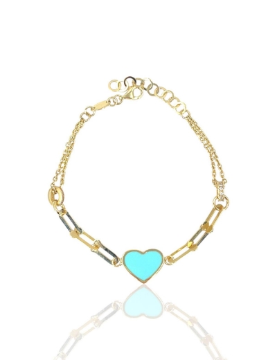 14 Ayar Altın Mavi Mineli Kalp bileklik resmi