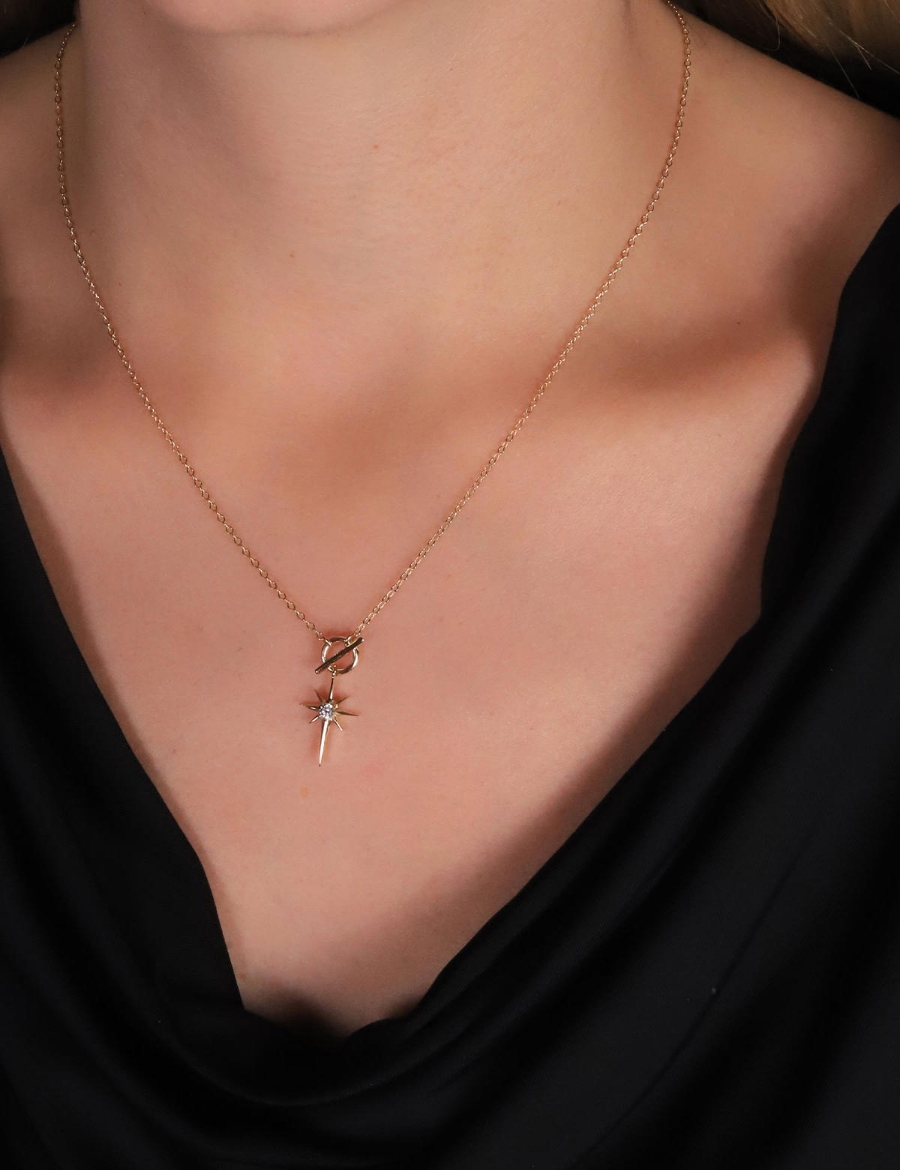 14 Ayar Altın Tek Taş Kutup Yıldızı Kolye resmi