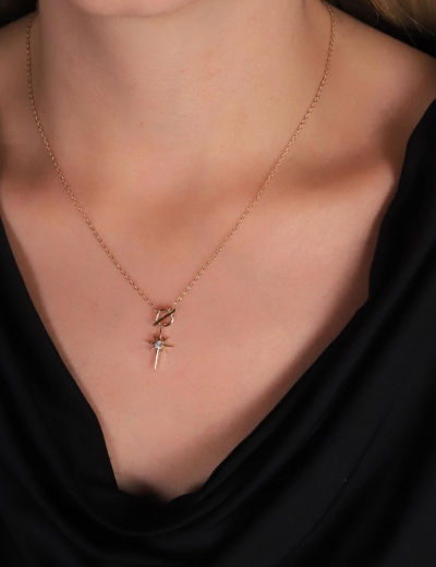 14 Ayar Altın Tek Taş Kutup Yıldızı Kolye resmi