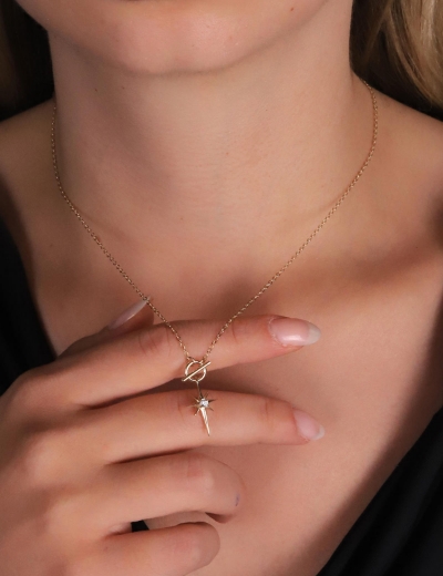 14 Ayar Altın Tek Taş Kutup Yıldızı Kolye resmi