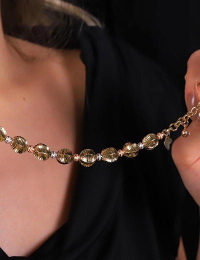 14 Ayar Altın Özel Tasarım 3 Renk Bileklik resmi