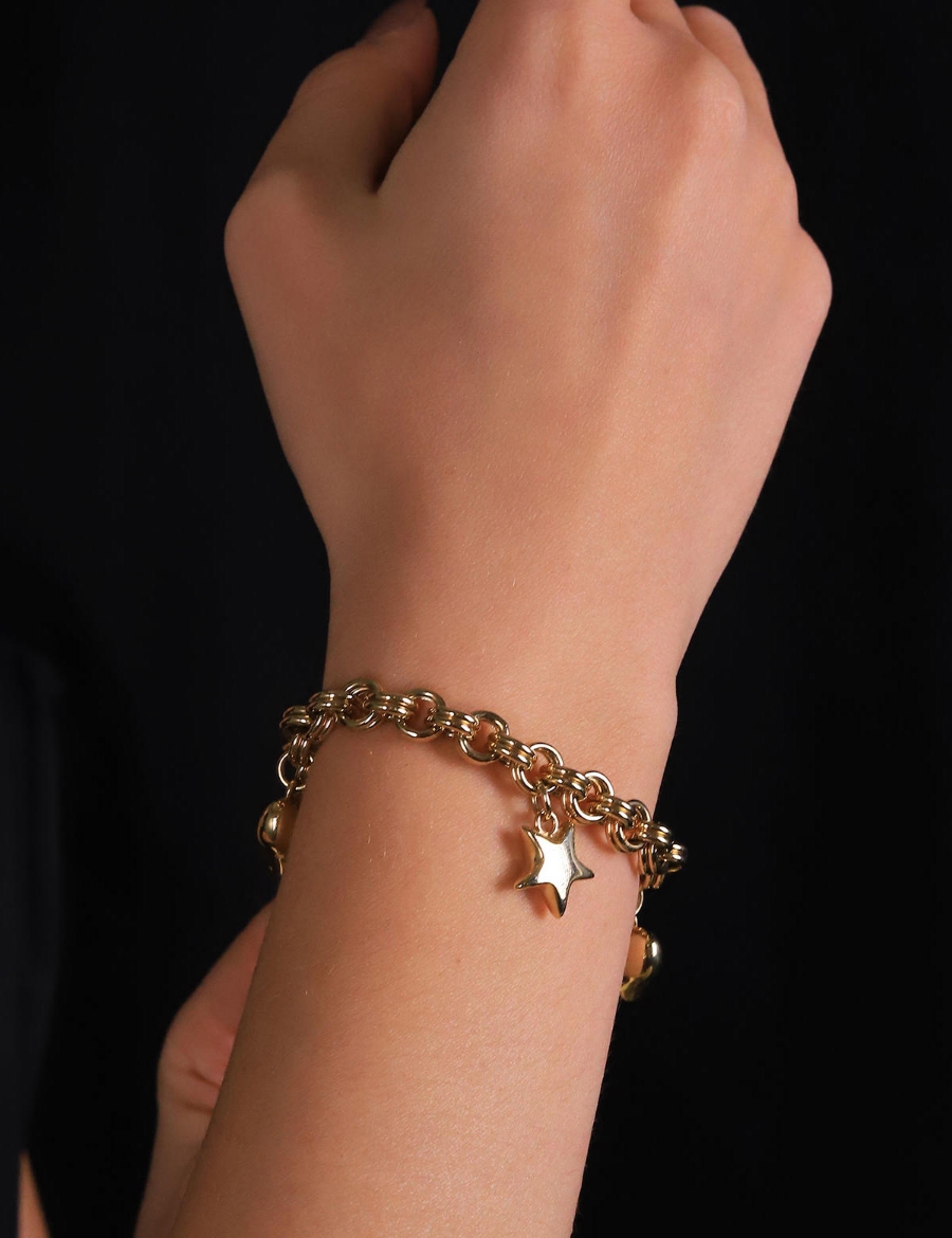 14 Ayar Altın Çift Halka Sallantılı Bileklik resmi