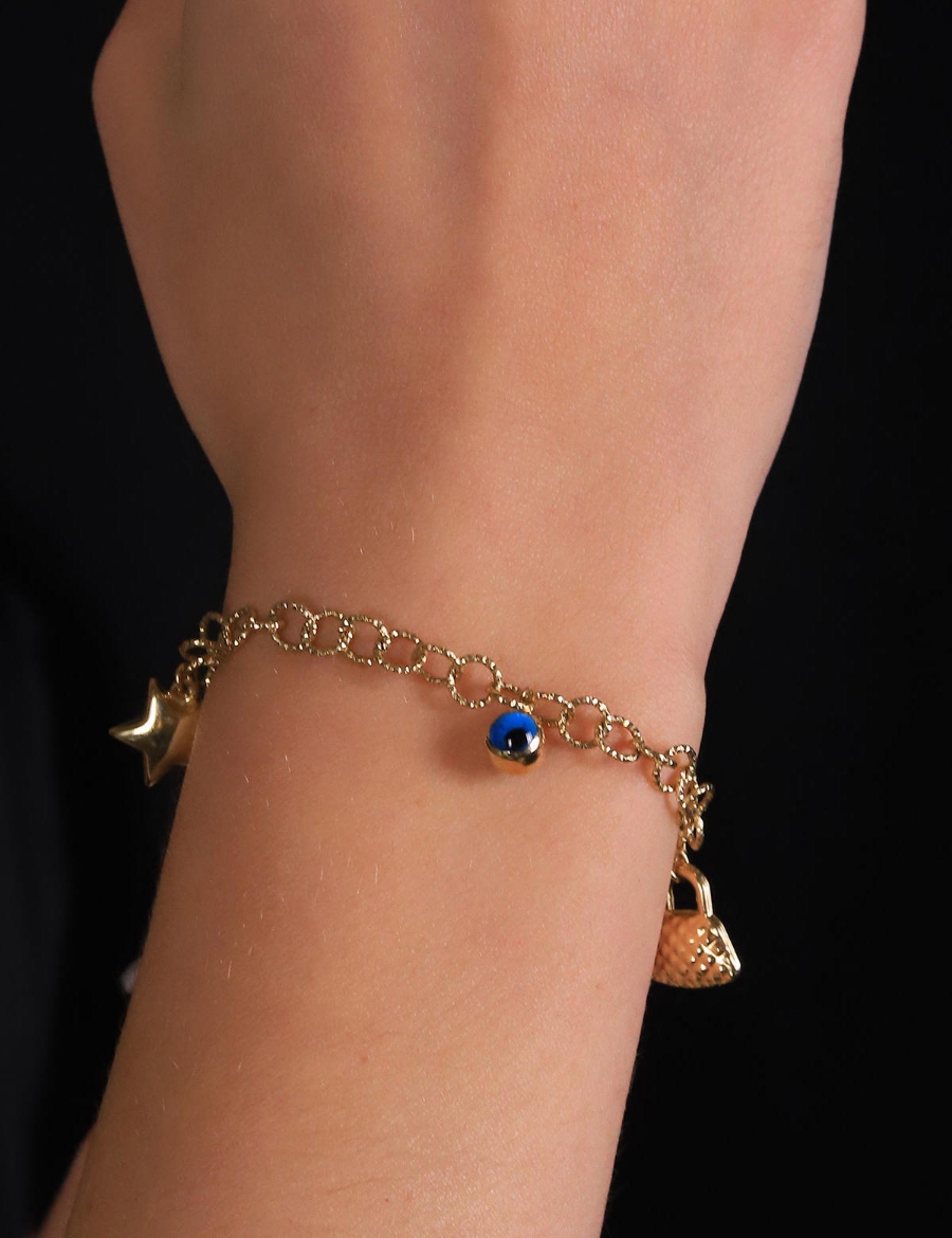 14 Ayar Altın Halka Zincir Sallantılı Bileklik resmi