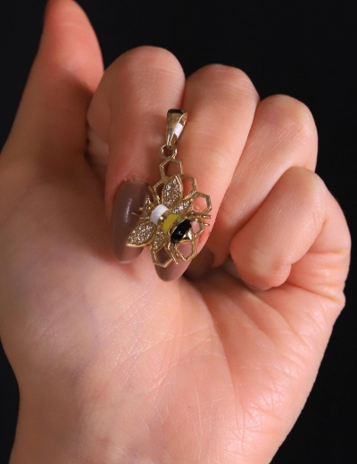 14 Ayar Altın Arı Kovan Kolye Ucu resmi