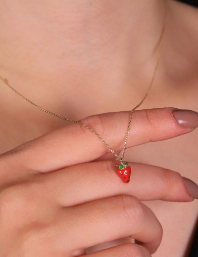 14 Ayar Altın Çilek Kolye resmi