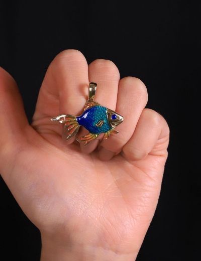 14 Ayar Altın Mineli Balık Kolye Ucu resmi