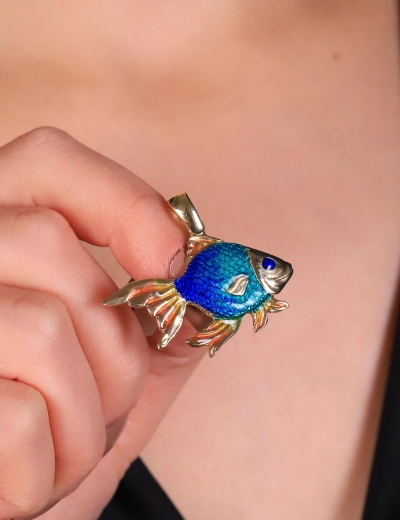 14 Ayar Altın Mineli Balık Kolye Ucu resmi