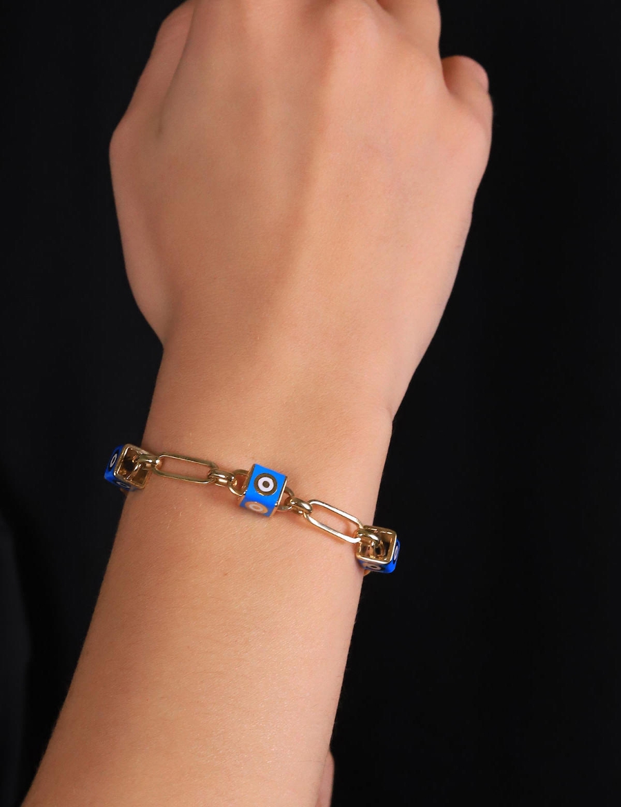 14 Ayar Altın Mavi Mineli Küp Bileklik resmi