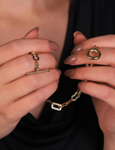 14 Ayar Altın Kesme Ataç Bileklik resmi