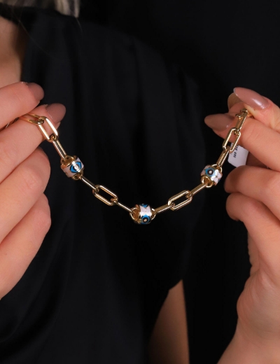 14 Ayar Altın Mineli Silindir Bileklik resmi