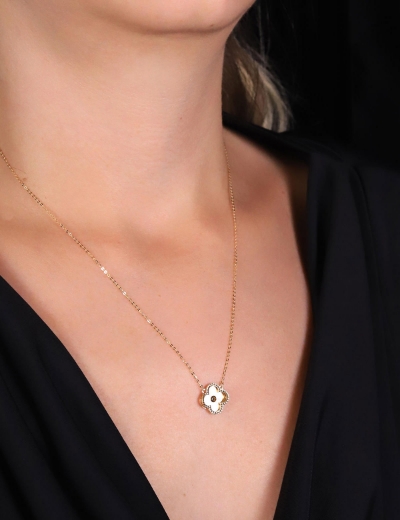 14 Ayar Altın Minimal Kalemli Yonca Kolye resmi