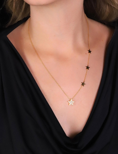 22 Ayar Altın Çoklu Yıldız Kolye resmi