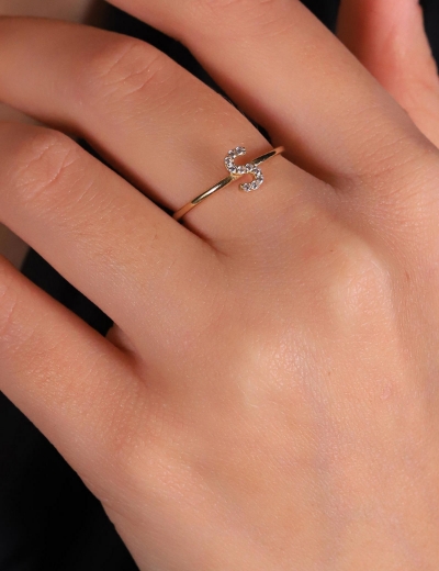 14 Ayar Altın Minimal S Harfi Yüzük resmi