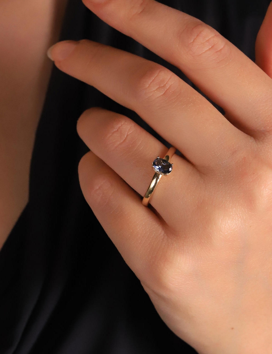 14 Ayar Altın Renkli Tektaş Yüzük resmi