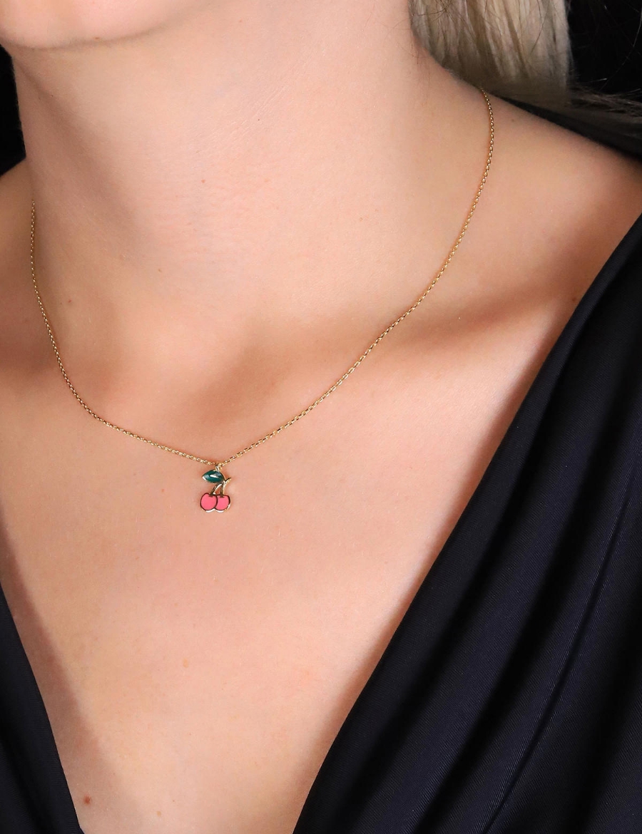 14 Ayar Altın Pembe Kiraz Kolye