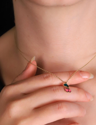 14 Ayar Altın Pembe Kiraz Kolye resmi