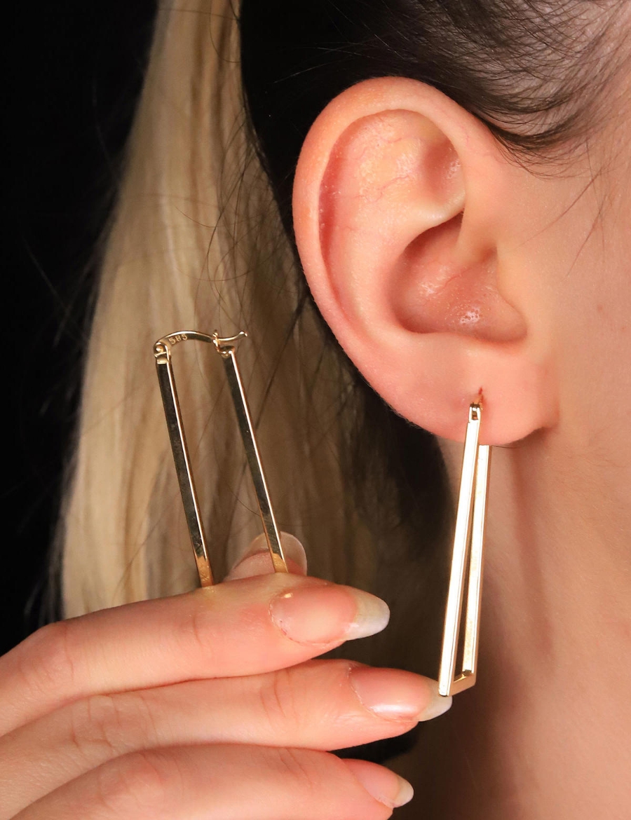 14 Ayar Altın Dikdörtgen Küpe resmi