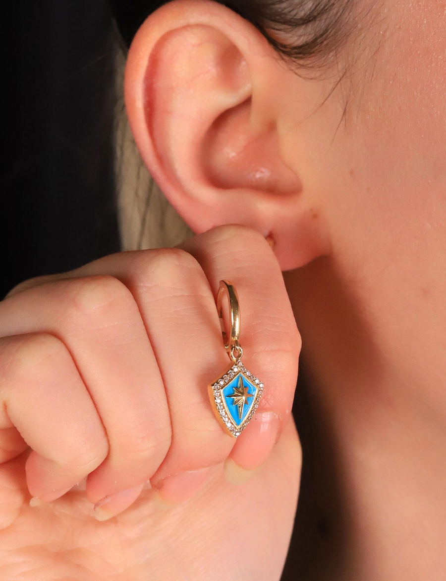 14 Ayar Altın Kalkan Desenli Küpe resmi