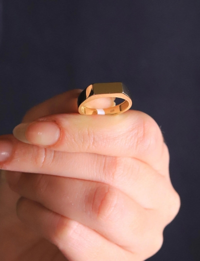 14 Ayar Altın Dikdörgen Plaka Yüzük resmi