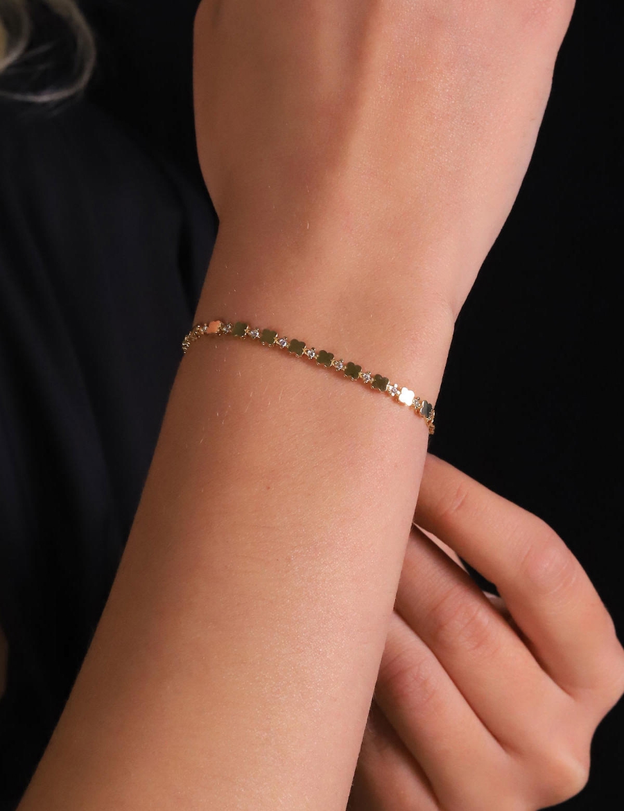 14 Ayar Altın Yonca Sıralı Bileklik resmi