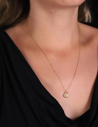 14 Ayar Altın İncili İstiridye kolye resmi