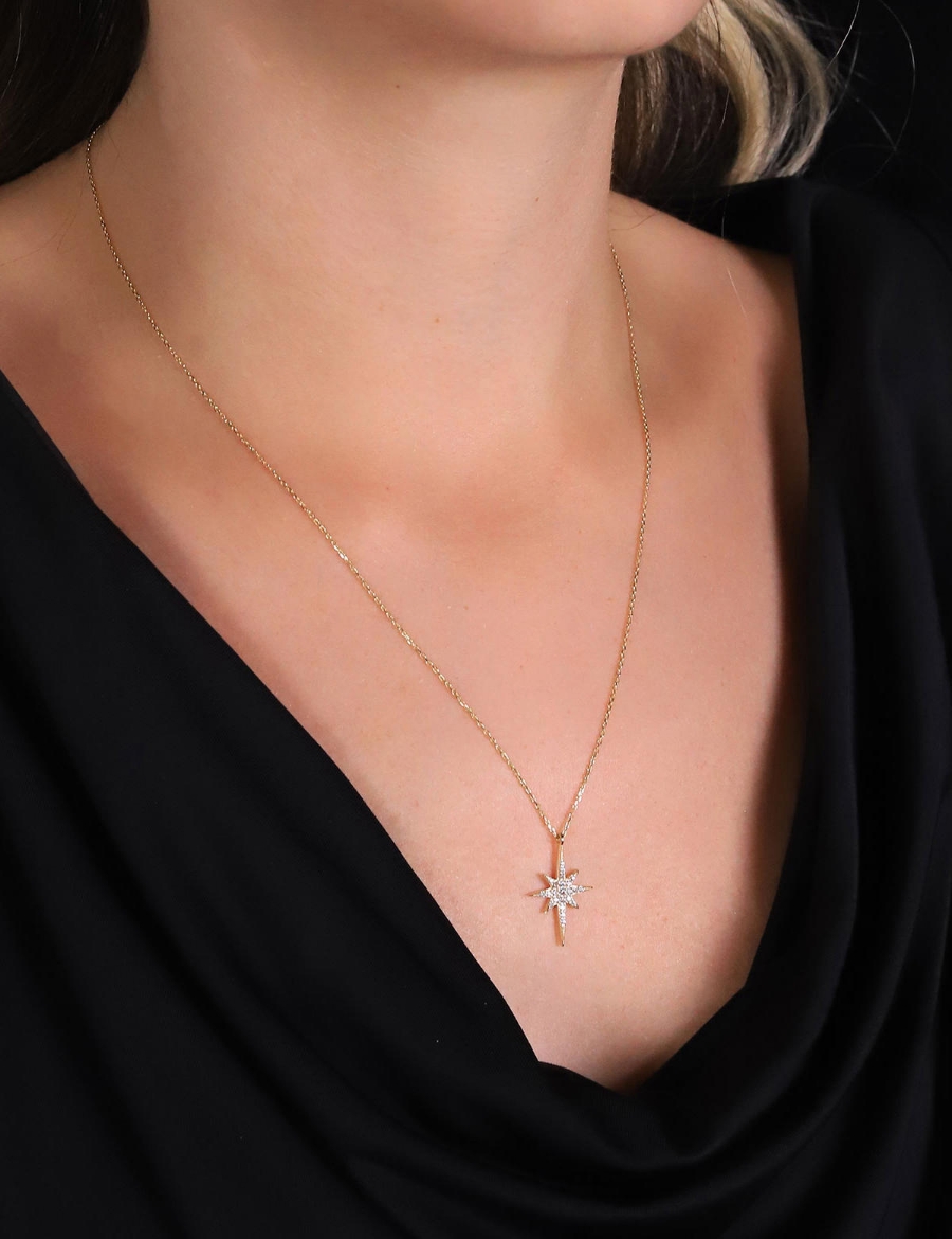 14 Ayar Altın Mini Taşlı Kutup Kolye resmi