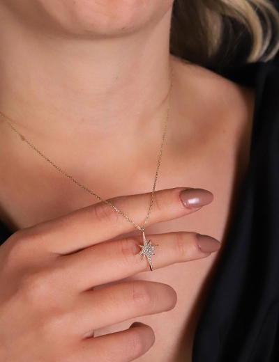 14 Ayar Altın Mini Taşlı Kutup Kolye resmi