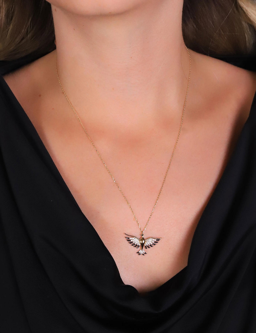 14 Ayar Altın Anka Kuşu Taşlı Kolye resmi