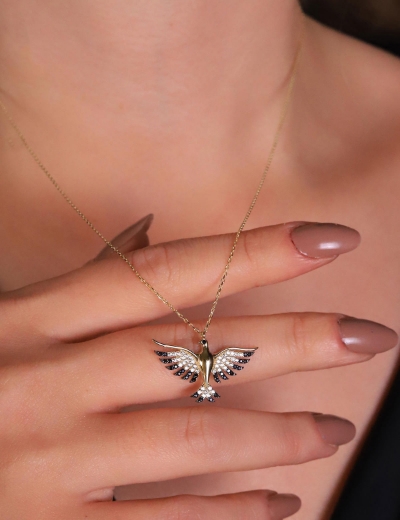 14 Ayar Altın Anka Kuşu Taşlı Kolye resmi