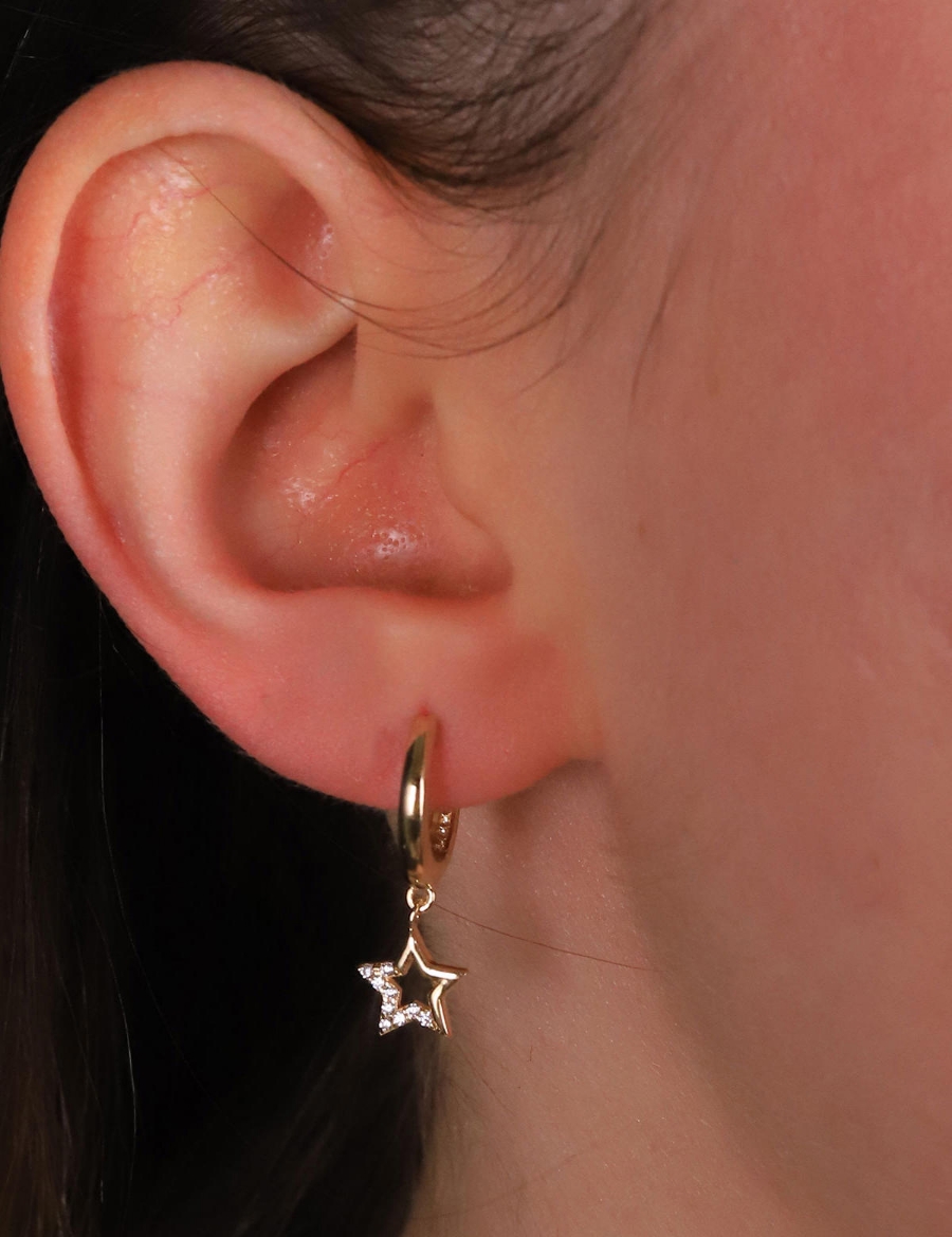 14 Ayar Altın Taşlı Yıldız Küpe resmi