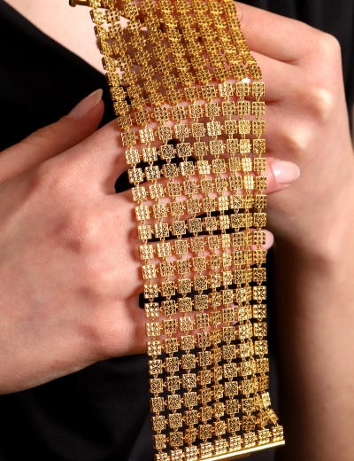 22 Ayar Altın Kareli Şal Bileklik resmi