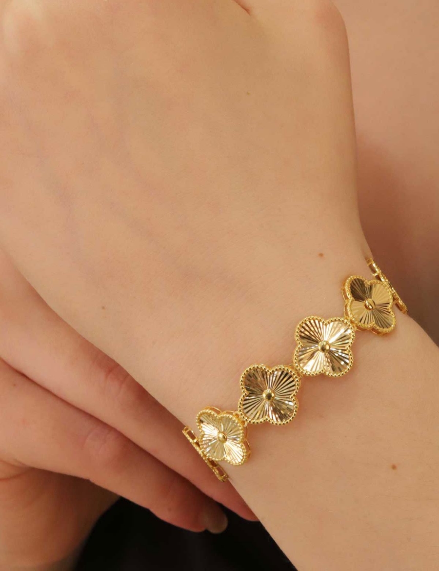 22 Ayar Altın Yonca Sıralı Bileklik