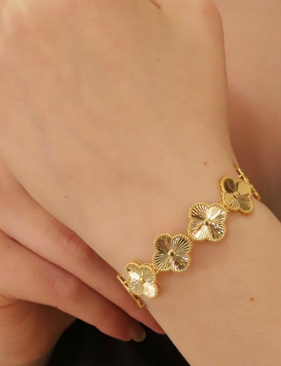 22 Ayar Altın Yonca Sıralı Bileklik