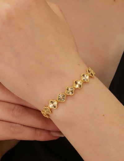 22 Ayar Altın Yonca İnce Sıralı Bileklik