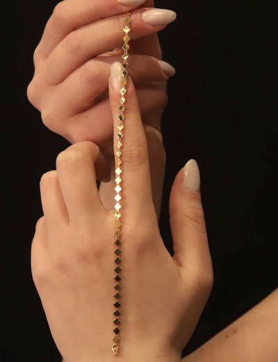 22 Ayar Altın Minimal Yonca Sıralı Bileklik - [Varyant Taslak] resmi