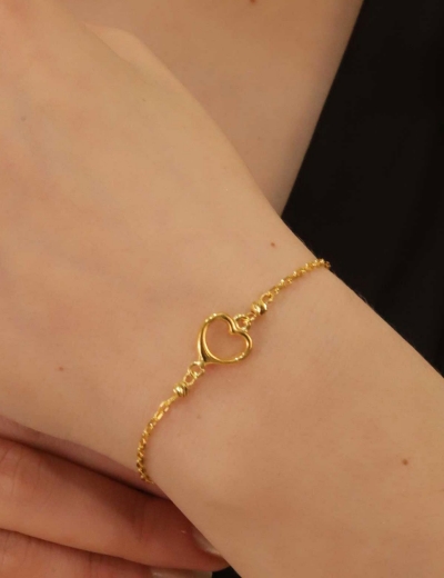 22 Ayar Altın Kalpli Çıtır Bileklik