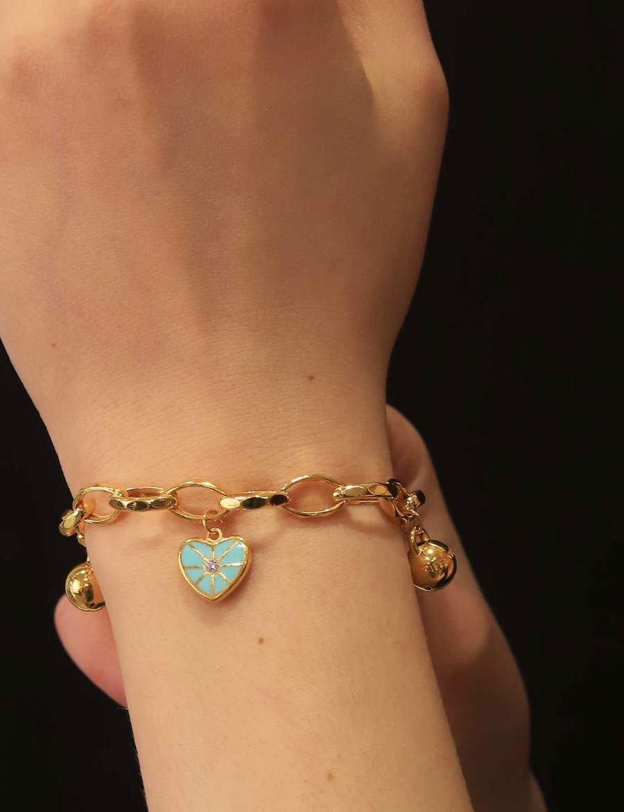 22 Ayar Altın Mavi Kalp Sallantılı Bileklik