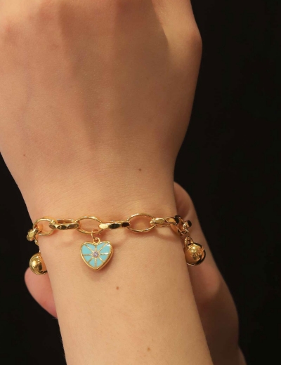 22 Ayar Altın Mavi Kalp Sallantılı Bileklik