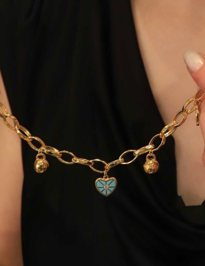 22 Ayar Altın Mavi Kalp Sallantılı Bileklik