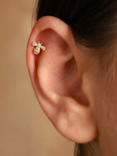 14 Ayar Altın Arı Tasarım Taşlı Tragus