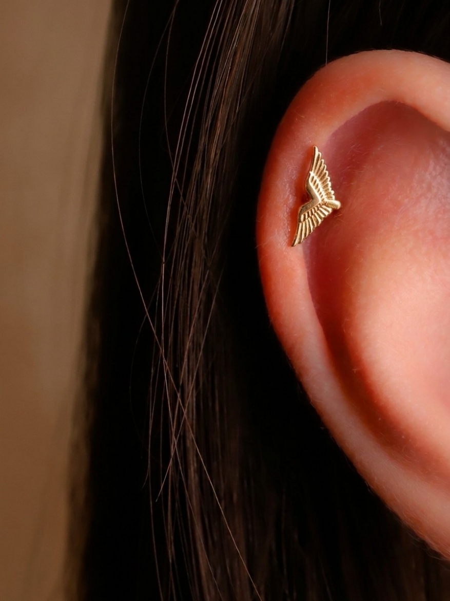 14 Ayar Altın Özel Tasarım Kanatlı Tragus