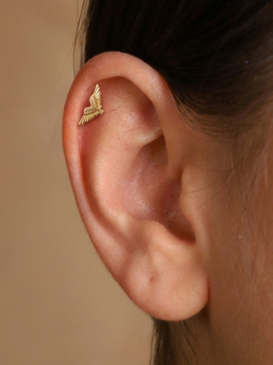 14 Ayar Altın Özel Tasarım Kanatlı Tragus