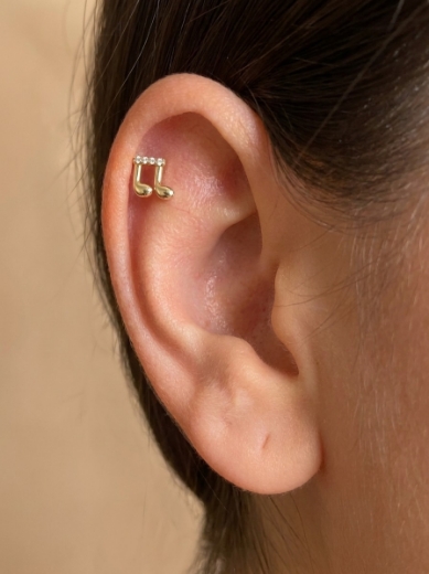 14 Ayar Altın Nota Tasarım Taşlı Tragus