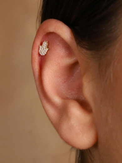 14 Ayar Altın El Sembolü Taşlı Tragus