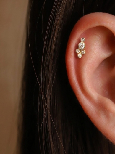 14 Ayar Altın Baloncuk Tasarım Taşlı Tragus